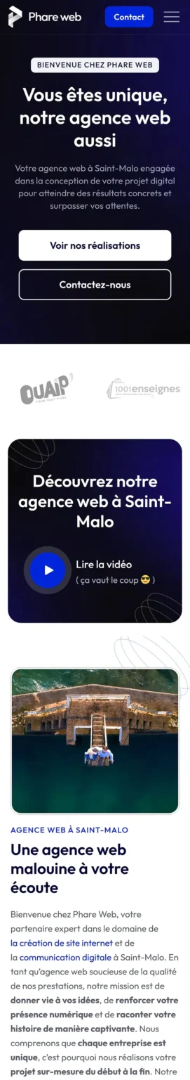 Site internet version mobile de l'agence Phare Web